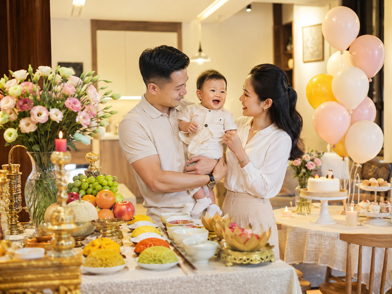 Cúng và tiệc thôi nôi có cần cùng ngày