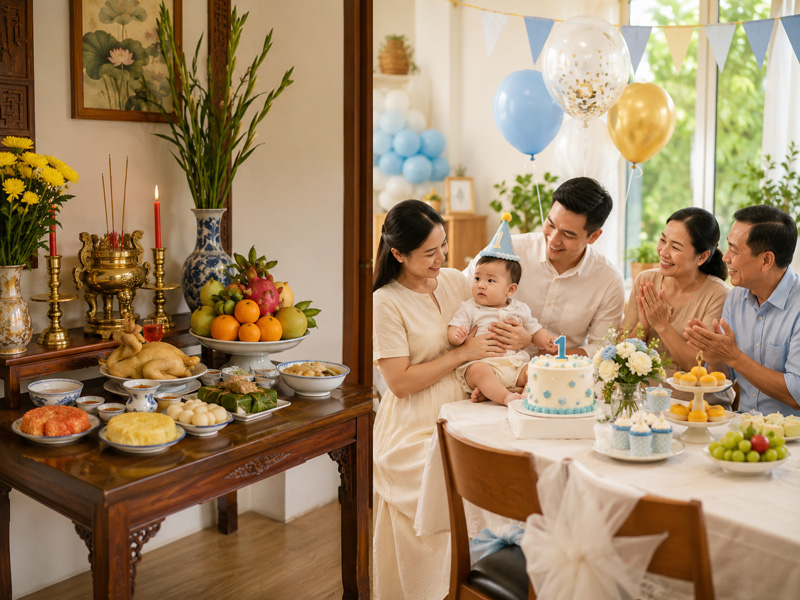 Phân biệt lễ cúng và tiệc thôi nôi