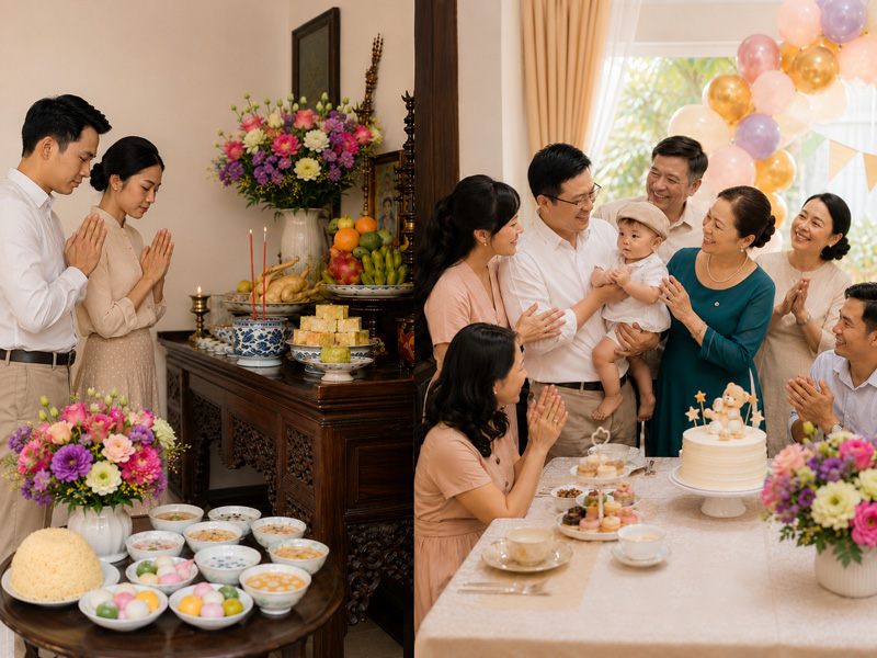 Phân biệt lễ cúng và tiệc thôi nôi