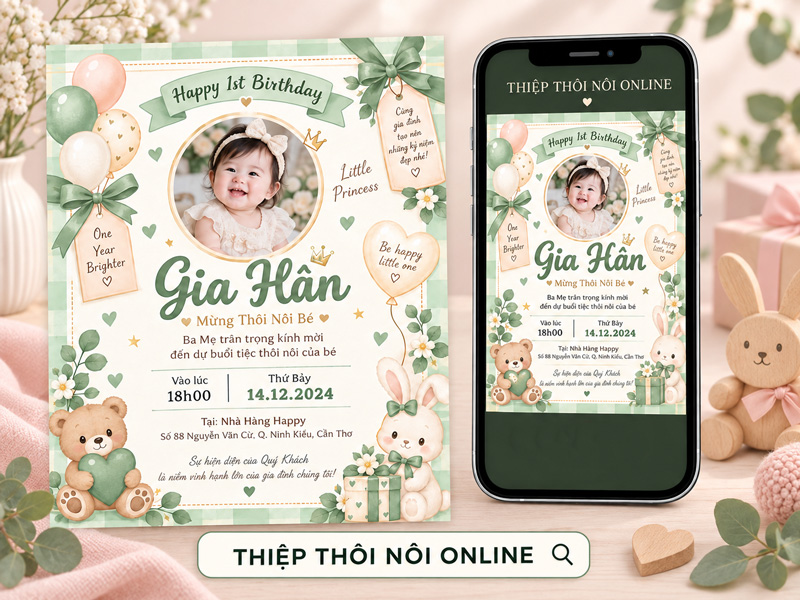 Cách tạo thiệp mời thôi nôi online