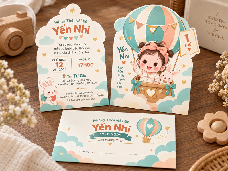 Thiệp thôi nôi bé gái nên thiết kế theo phong cách nào