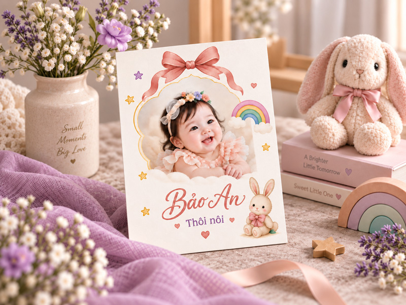 Thiệp thôi nôi bé gái nên thiết kế theo phong cách nào