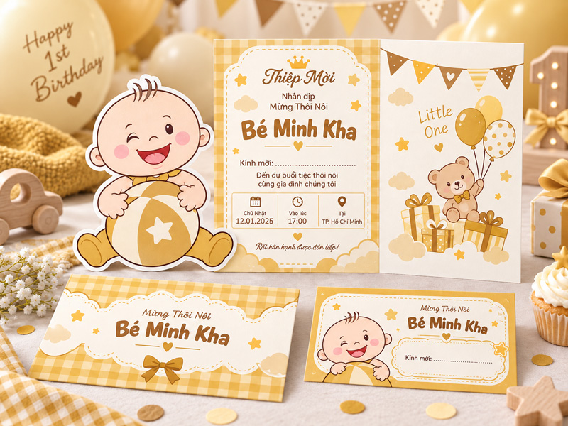 Thiệp thôi nôi bé trai nên thiết kế theo phong cách nào