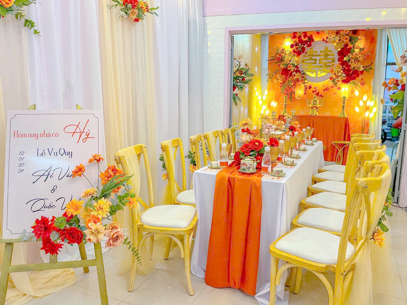 Mẫu trang trí gia tiên màu hồng pastel - cam - đỏ viên mãn