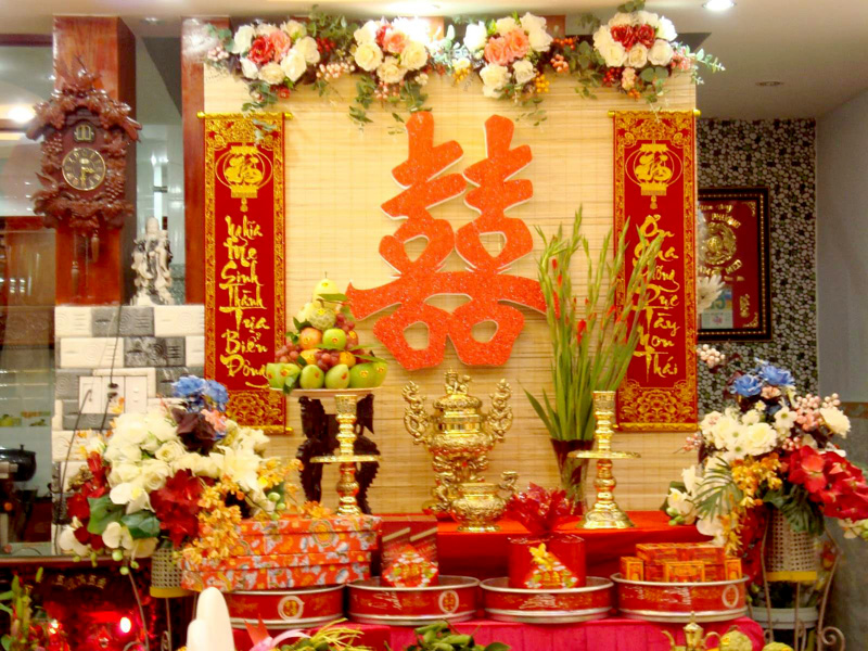 Hướng dẫn trang trí bàn thờ gia tiên ngày cưới nhà trai và nhà gái