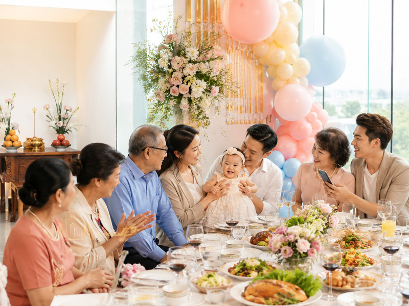 Cúng và tiệc thôi nôi có cần cùng ngày